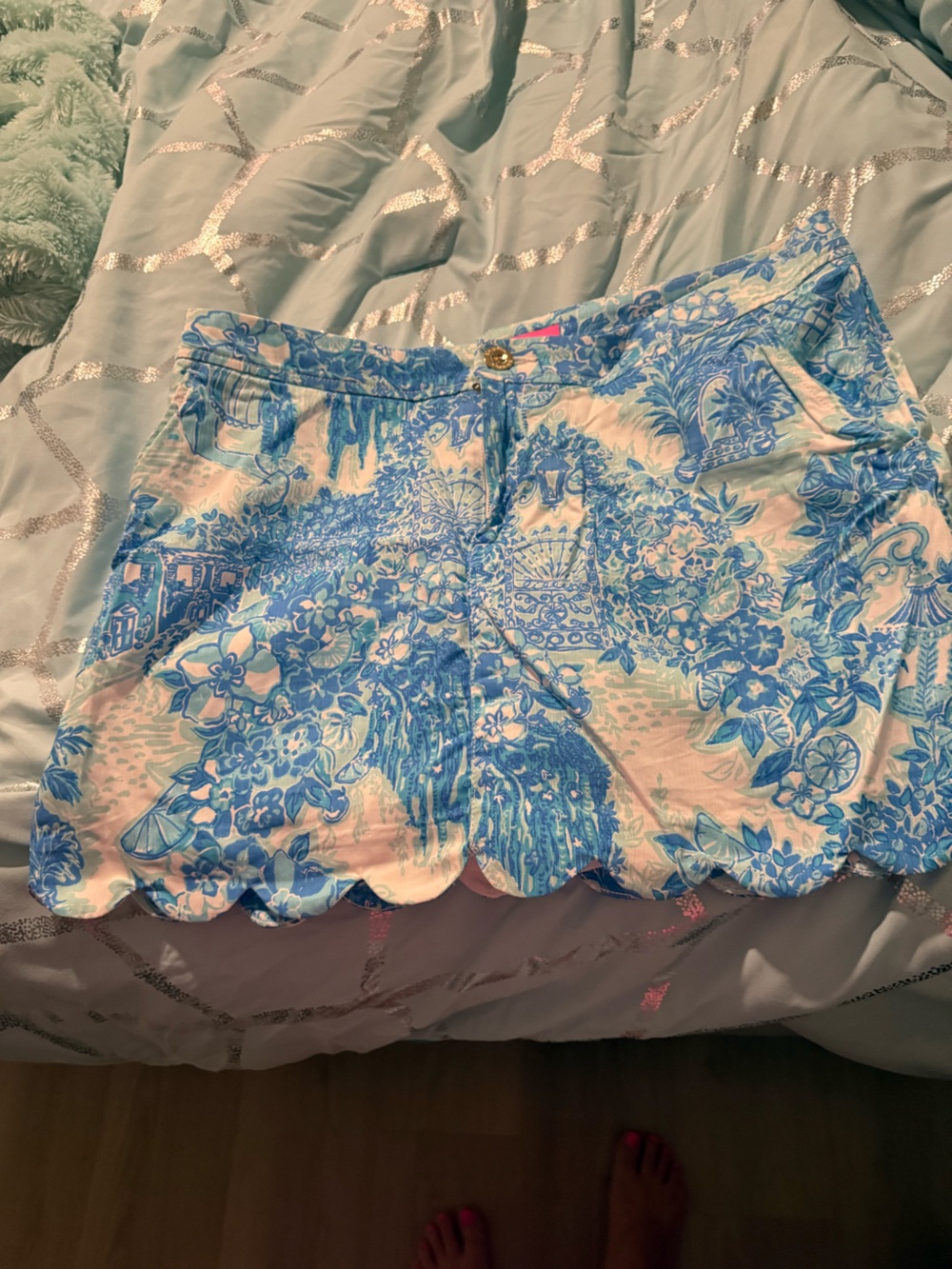 Lilly Pulitzer Blue and Light Pink Scallop-Hem Bermuda Skort